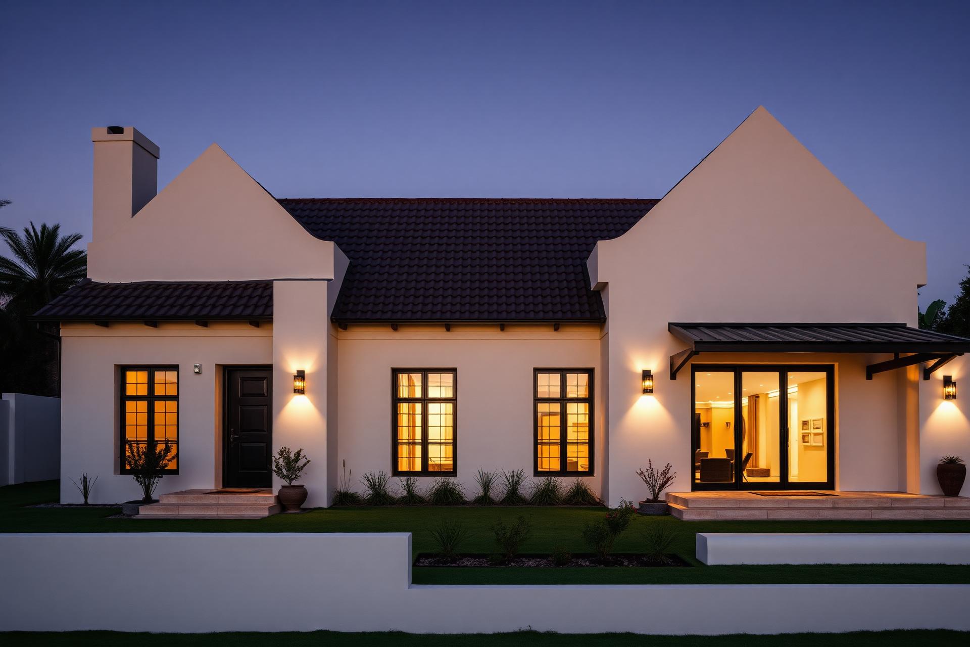 Luxury renovated South African home at dusk